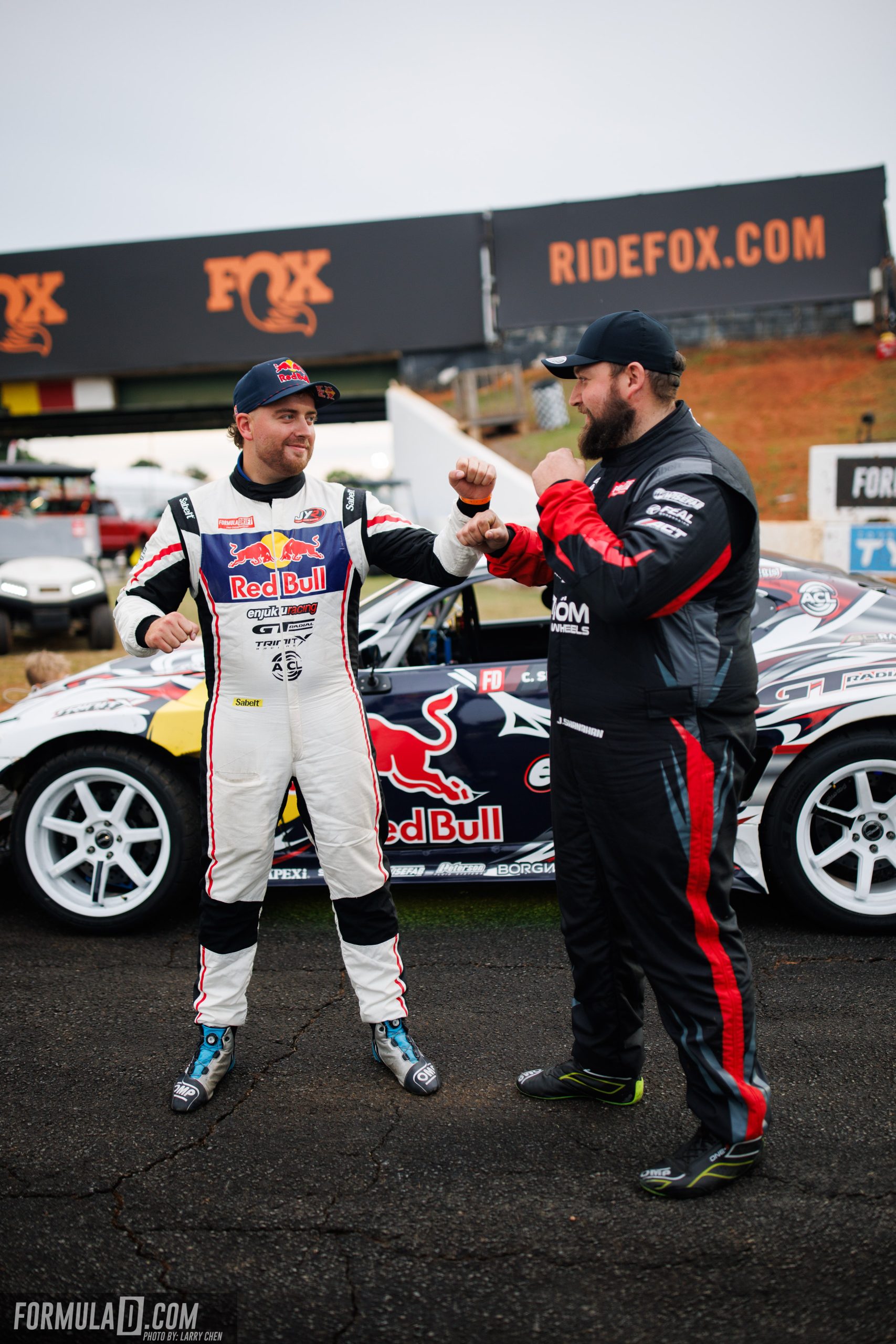 Conor Shanahan and Jack Shanahan pose before their historic sibling battle during Formula Drift Round 2 at Road Atlanta in 2026