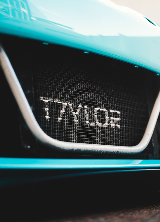 Close-up detail of the T7YLOR front grille on Nicholas Sargeant’s 2016 Scion FR-S.