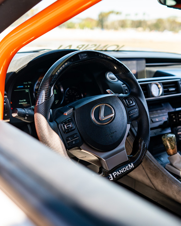 Dana Balthasar’s gray widebody Lexus RC F photographed along the coast.