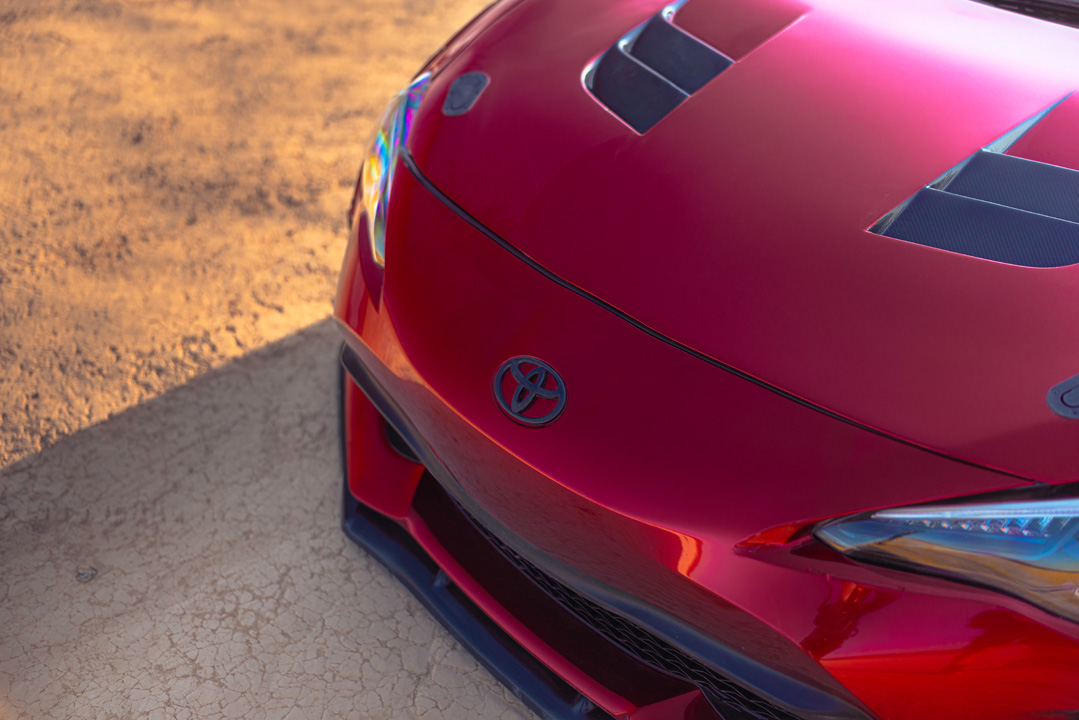 Anthony Gonzales’ red widebody Scion FR-S photographed in the desert.