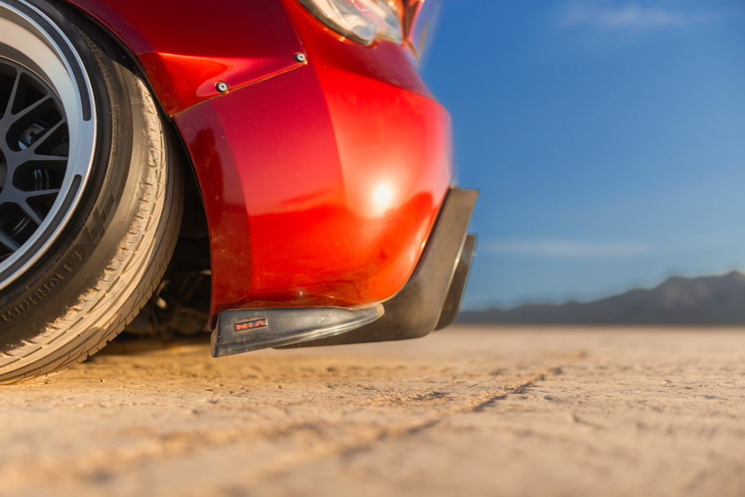 Anthony Gonzales’ red widebody Scion FR-S photographed in the desert.