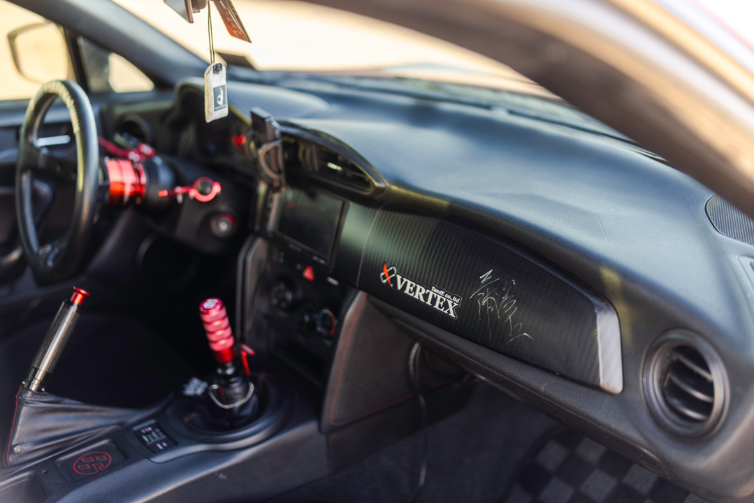 Anthony Gonzales’ red widebody Scion FR-S photographed in the desert.