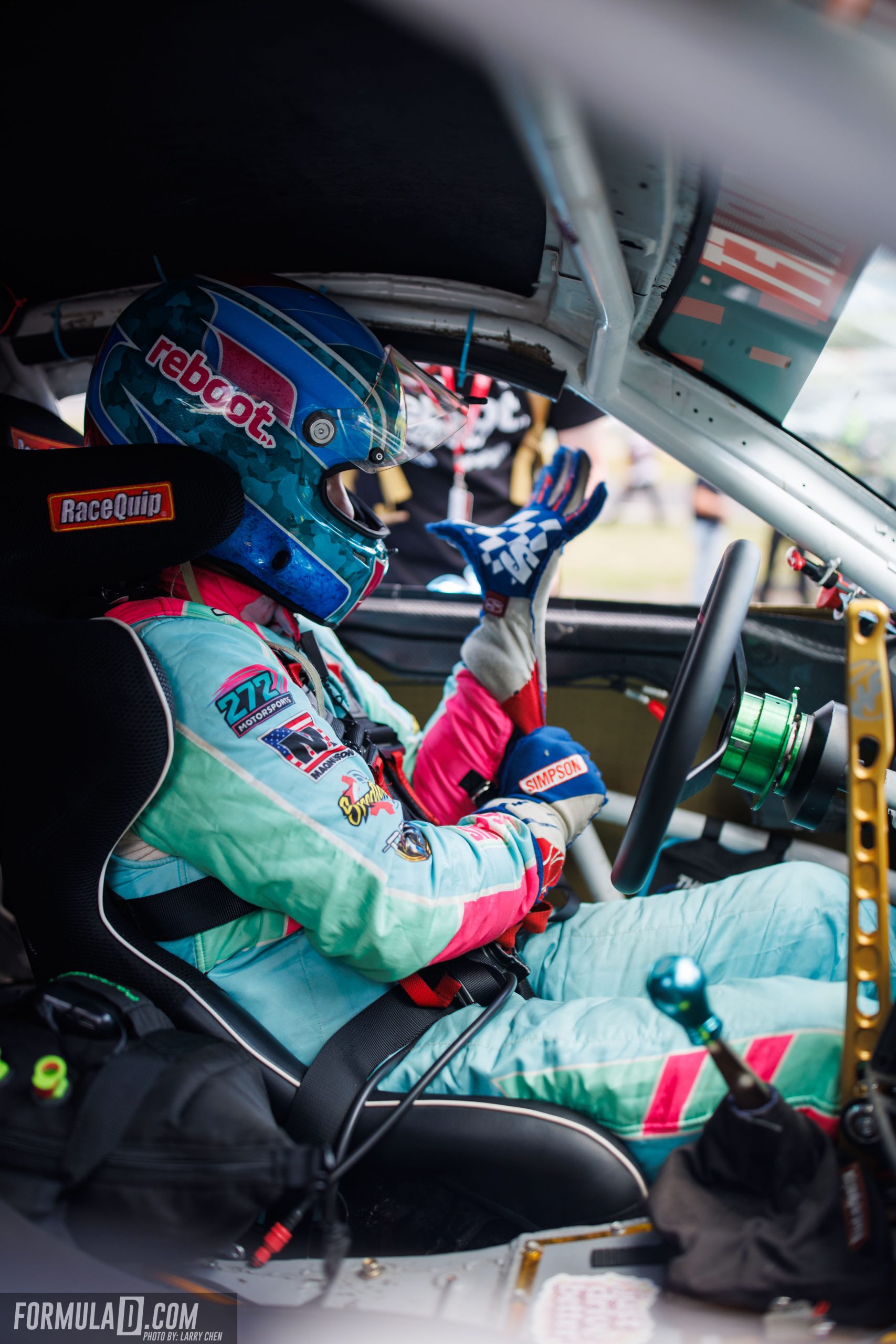 Cody Buchanan sits strapped into his competition car during Formula DRIFT PRO Round 4 at Stafford Motor Speedway in 2026.