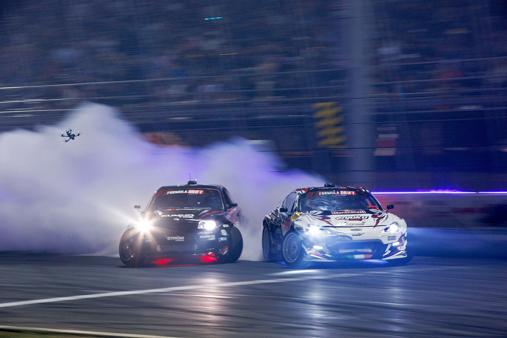 Jack Shanahan and Conor Shanahan battle during Formula DRIFT PRO Round 4 at Stafford Motor Speedway in 2026.