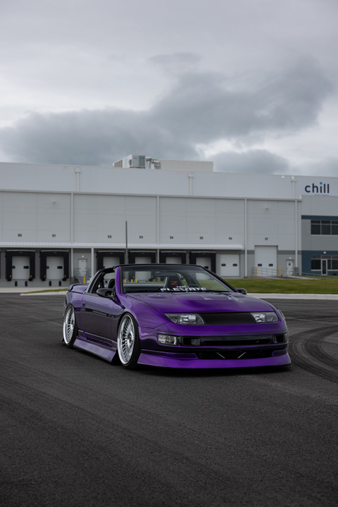 Alex Hammond’s purple 1993 Nissan 300ZX Convertible with carbon-fiber details, custom aero, low stance, and detailed interior upgrades.
