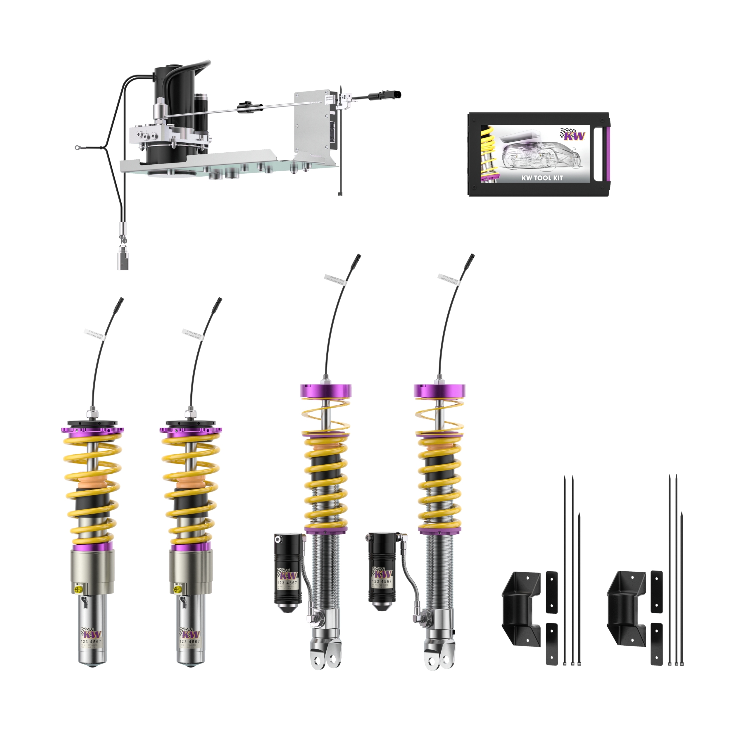 KW DDC Plug & Play coilover kit with Hydraulic Lift System components for the Porsche 911 991.