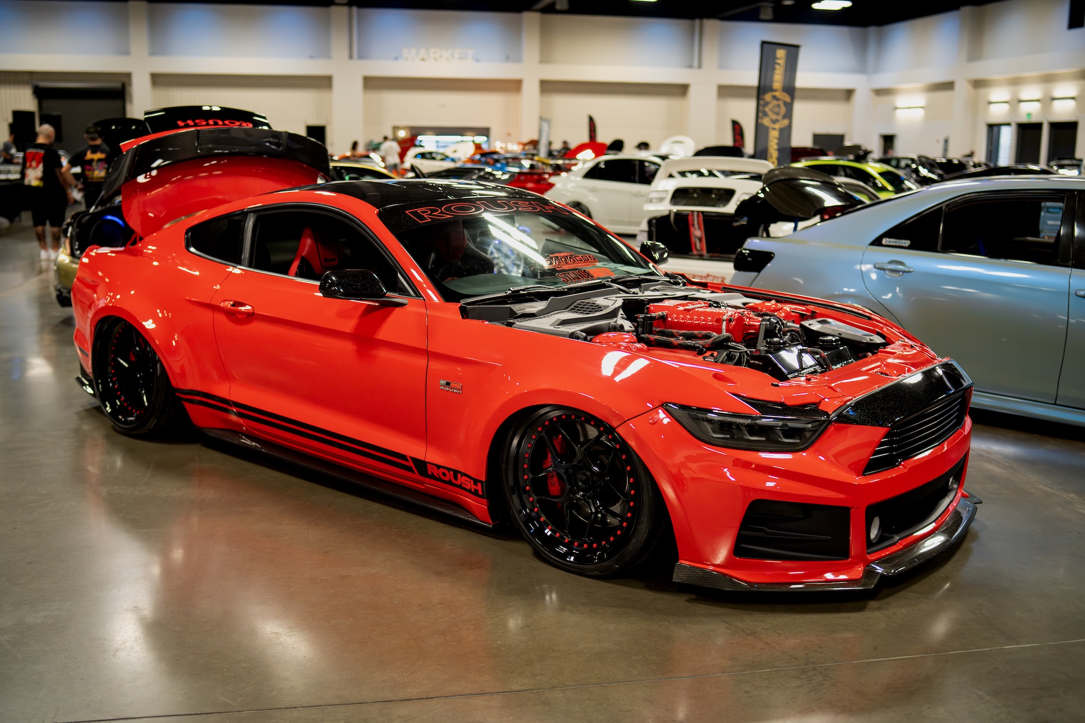 Caleb Allison’s 2017 Roush Mustang, winner of Best of Show, displayed at IMPORTEXPO Texas 2026.