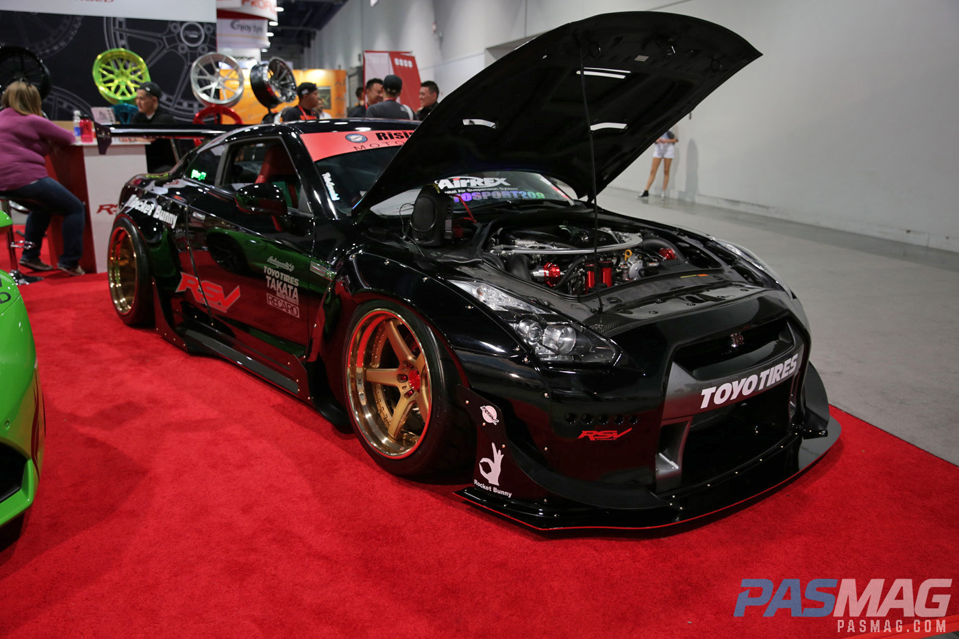 PASMAG RSV Forged Sema 2014 Nissan GTR Rising Suns Airrex Toyo Rocket Bunny Takata Rrecaro AMS full front