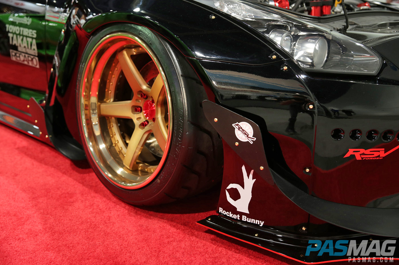 PASMAG RSV Forged Sema 2014 Nissan GTR Rising Suns Airrex Toyo Rocket Bunny Takata Rrecaro AMS passenger wheel