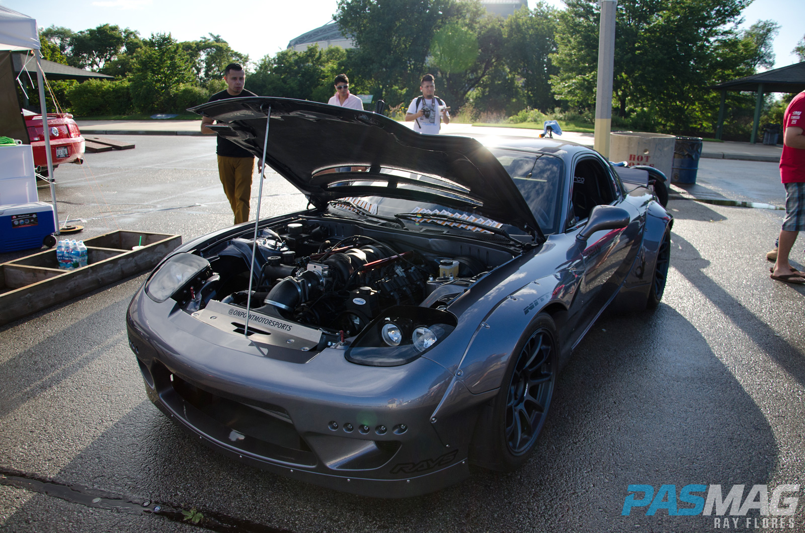 PASMAG StanceWI OnPointMotorsports Mazda RX7 Rocket Bunny LS Swap front top