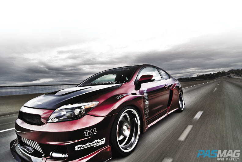 PASMAG 2005 Scion tC Cynce Tester Red Alert Dezod AIT Widebody House of Kolor Kandy Apple Red rolling